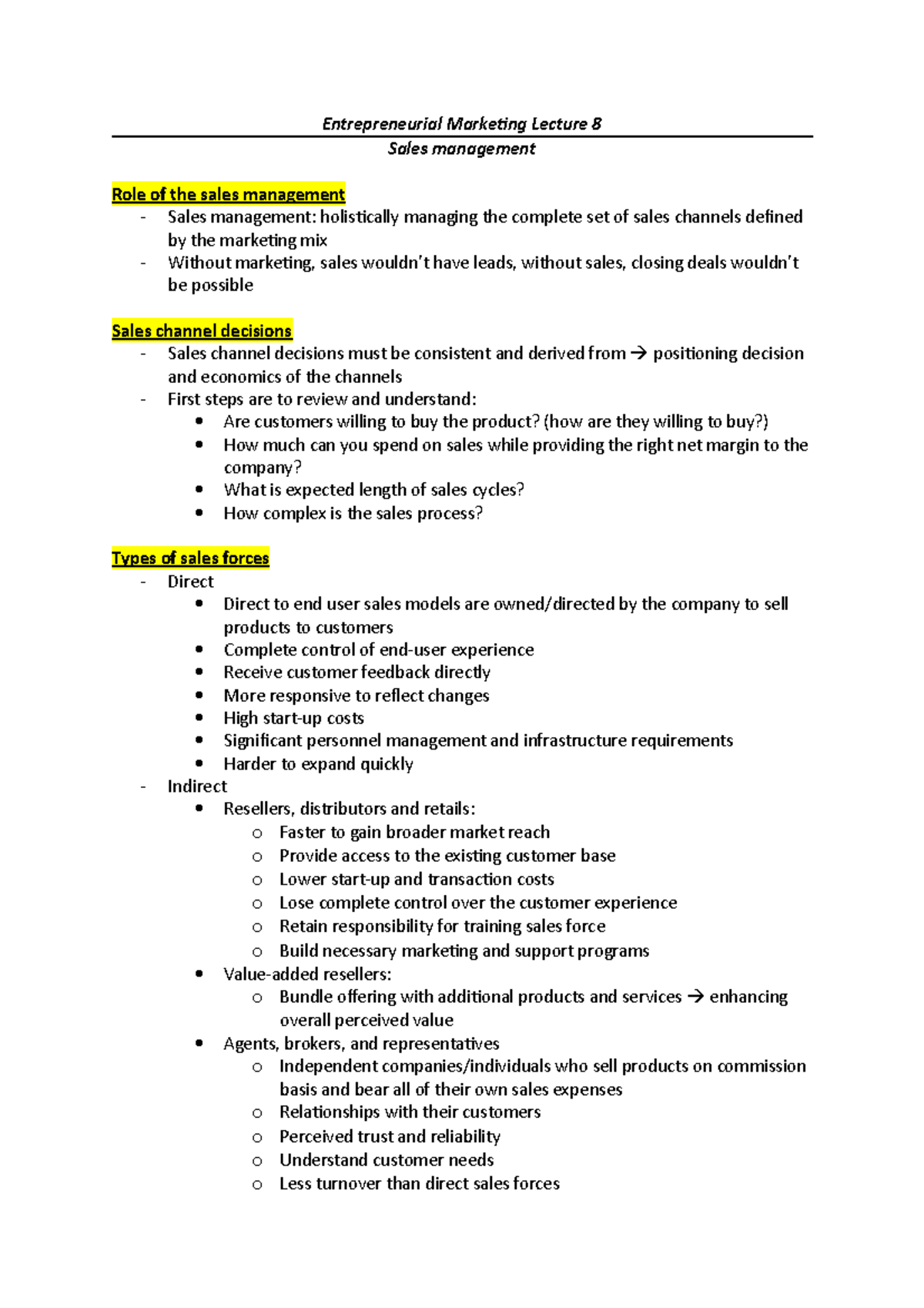 EM Lec 8 - Sales management - Entrepreneurial Marketing Lecture 8 Sales ...