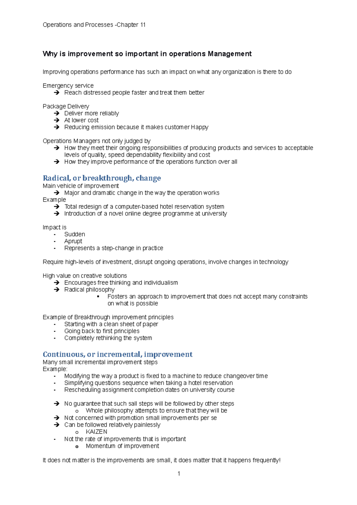 Operations Management Chapter 11 - Why is improvement so important in ...