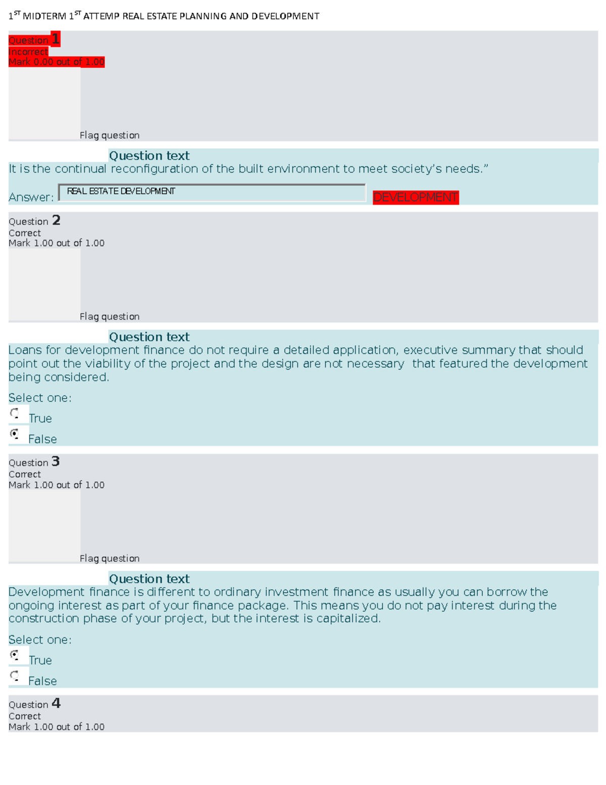 1ST Midterm 1ST Attemp REAL Estate Planning AND Development 1 ST