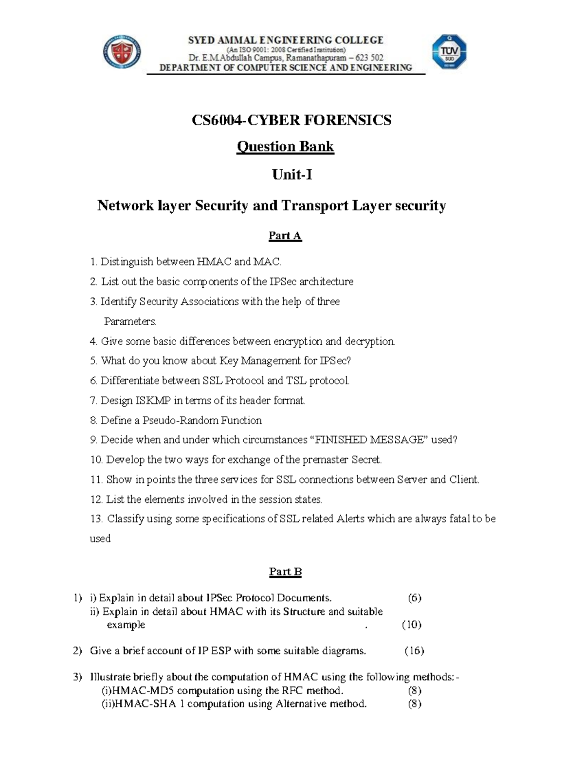 VIII Sem CS6004 QB Hevkllghb CS6004CYBER FORENSICS Question Bank