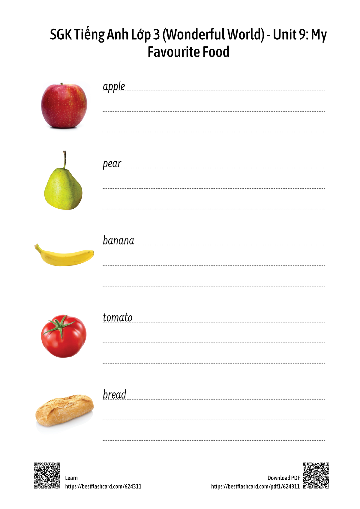 U9 - English grade 3 - U9 - Favourite Food apple pear banana tomato ...