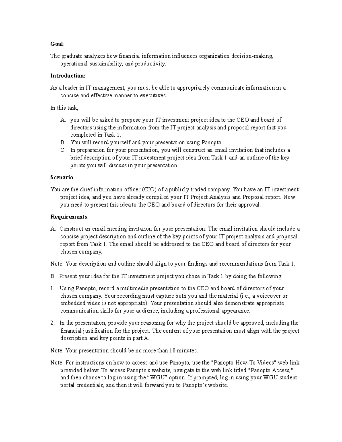 C928 Task 1 Passing Sample - Goal : The graduate analyzes how financial ...