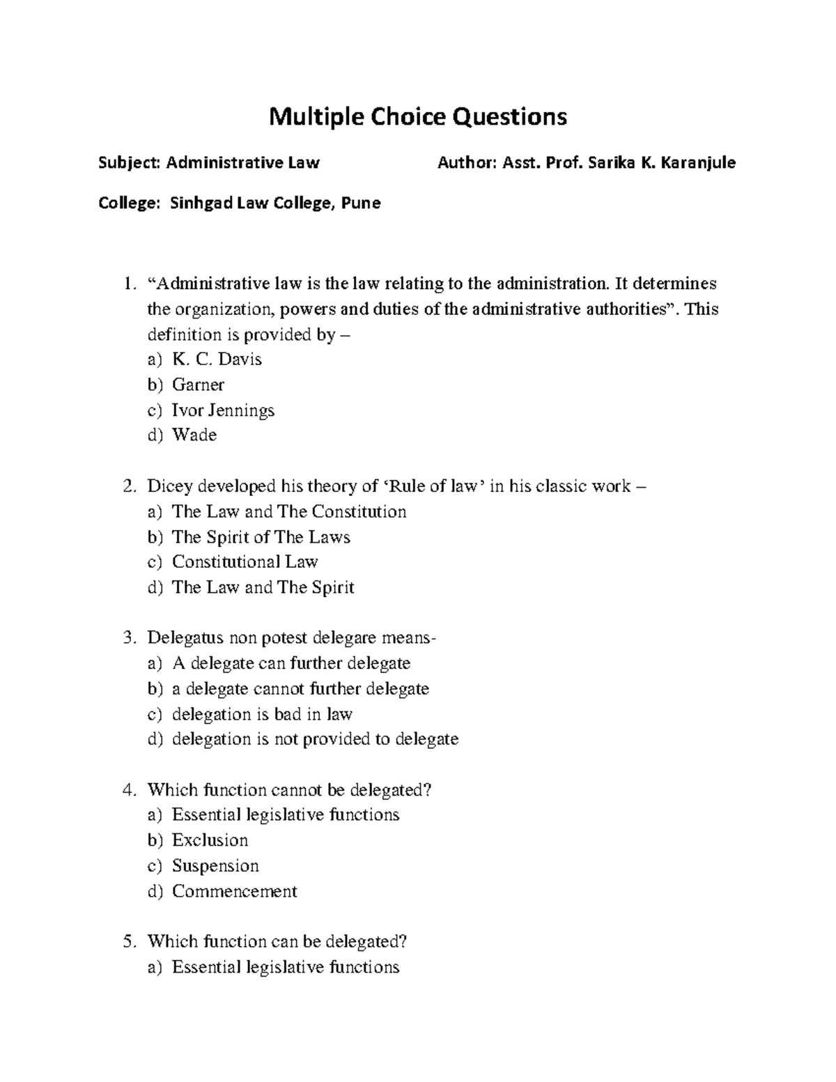 MCQs Business Environment - Multiple Choice Questions Subject ...