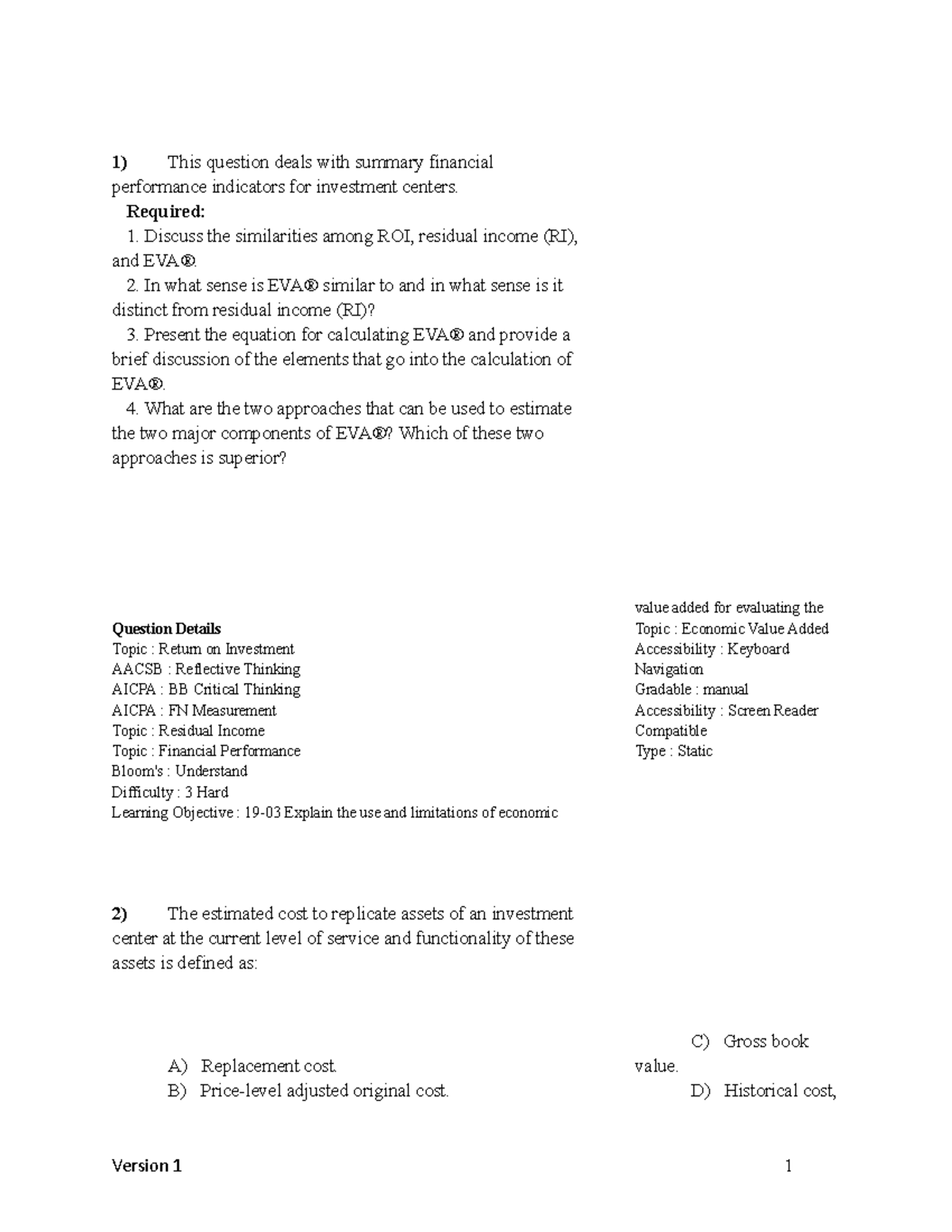 Chapter 19 Test Bank Version 1 - This Question Deals With Summary ...