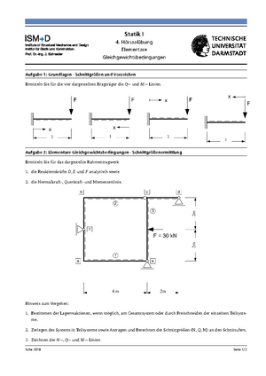 2022 Herbst Klausur Baustatik I - Statik I - TU Darmstadt - Studocu