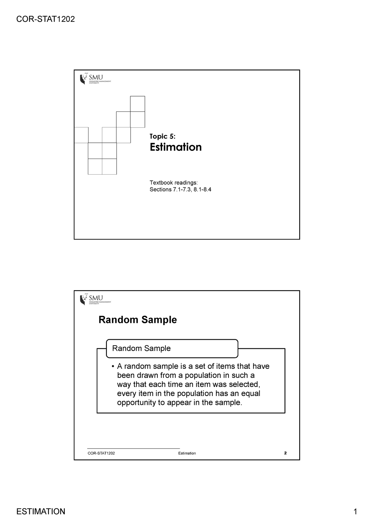 Topic 5 Estimation - Lecture notes 5 - Topic 5: Estimation Textbook ...