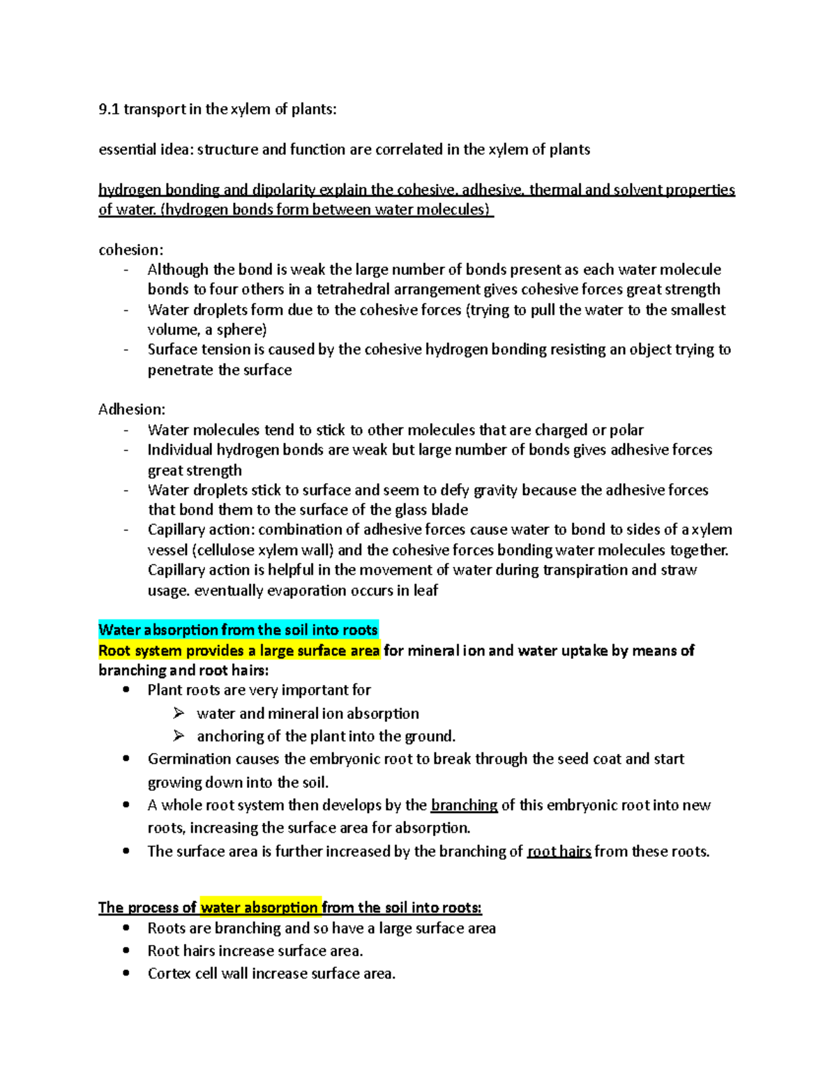 Chapter 9 biology - notes - 9 transport in the xylem of plants ...