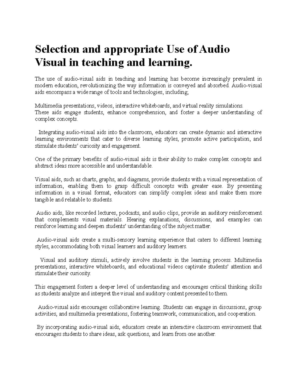 Use of Audio Visual Aids in teaching and learning - The use of audio ...