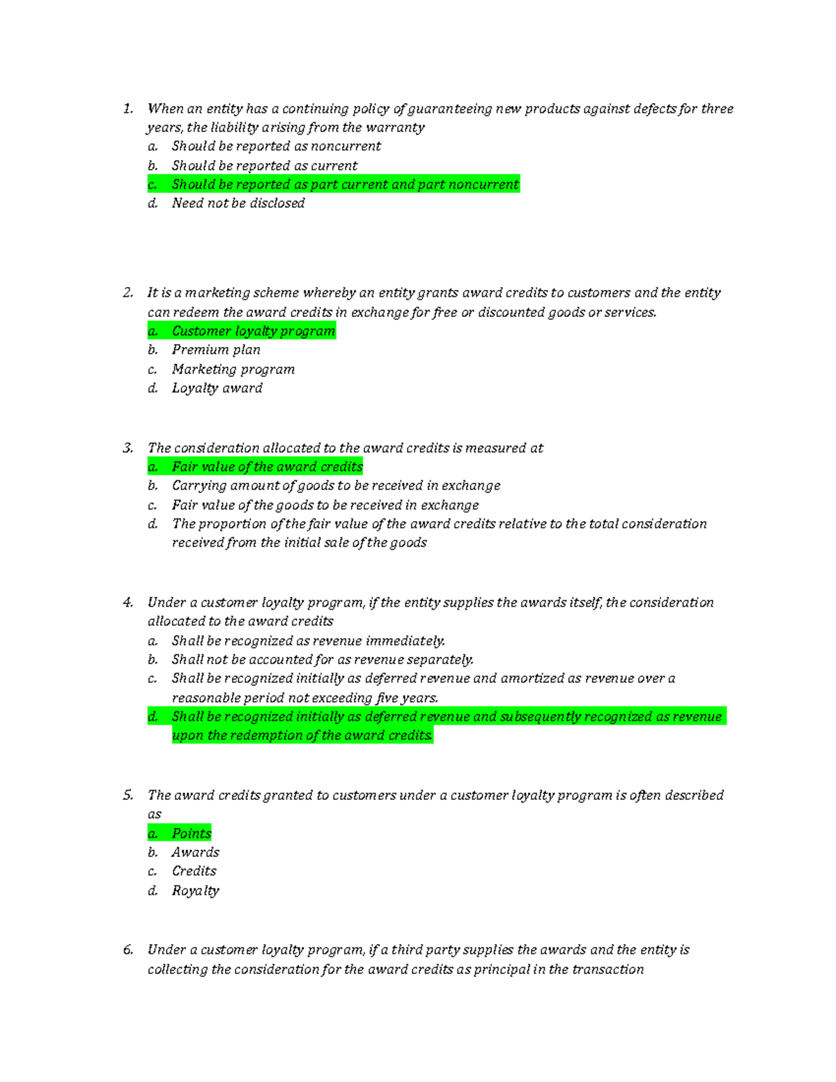 1ST EXAM Answer KEY 6 - When An Entity Has A Continuing Policy Of ...