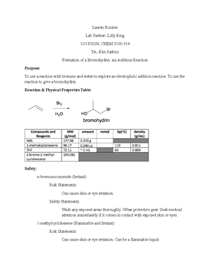 Ochem exp 3 - Lab report for experiment 3 - Lab Partner- Lilly Ring 09 ...