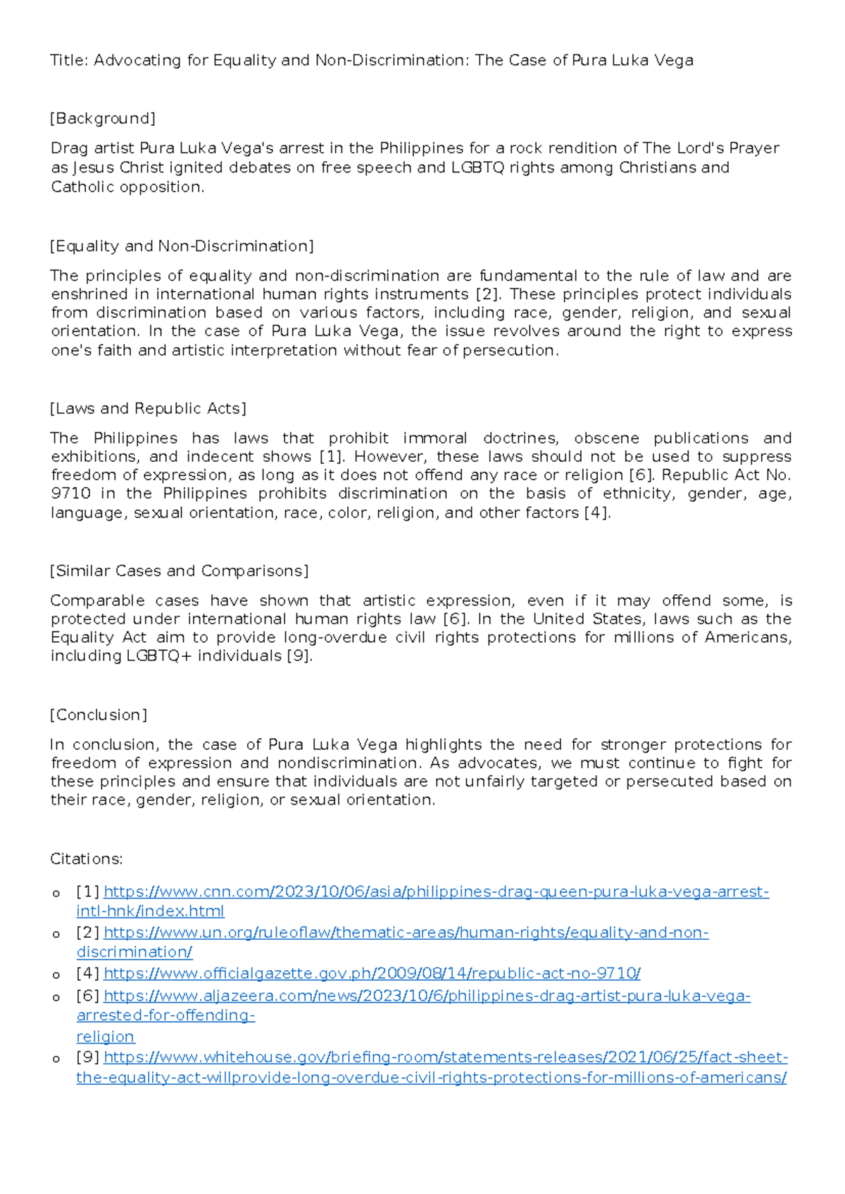 Ethics debate script - test - Title: Advocating for Equality and Non ...