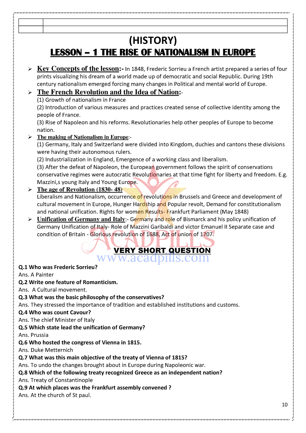 SST Revision Materials - (HISTORY) LESSON – 1 THE RISE OF NATIONALISM ...