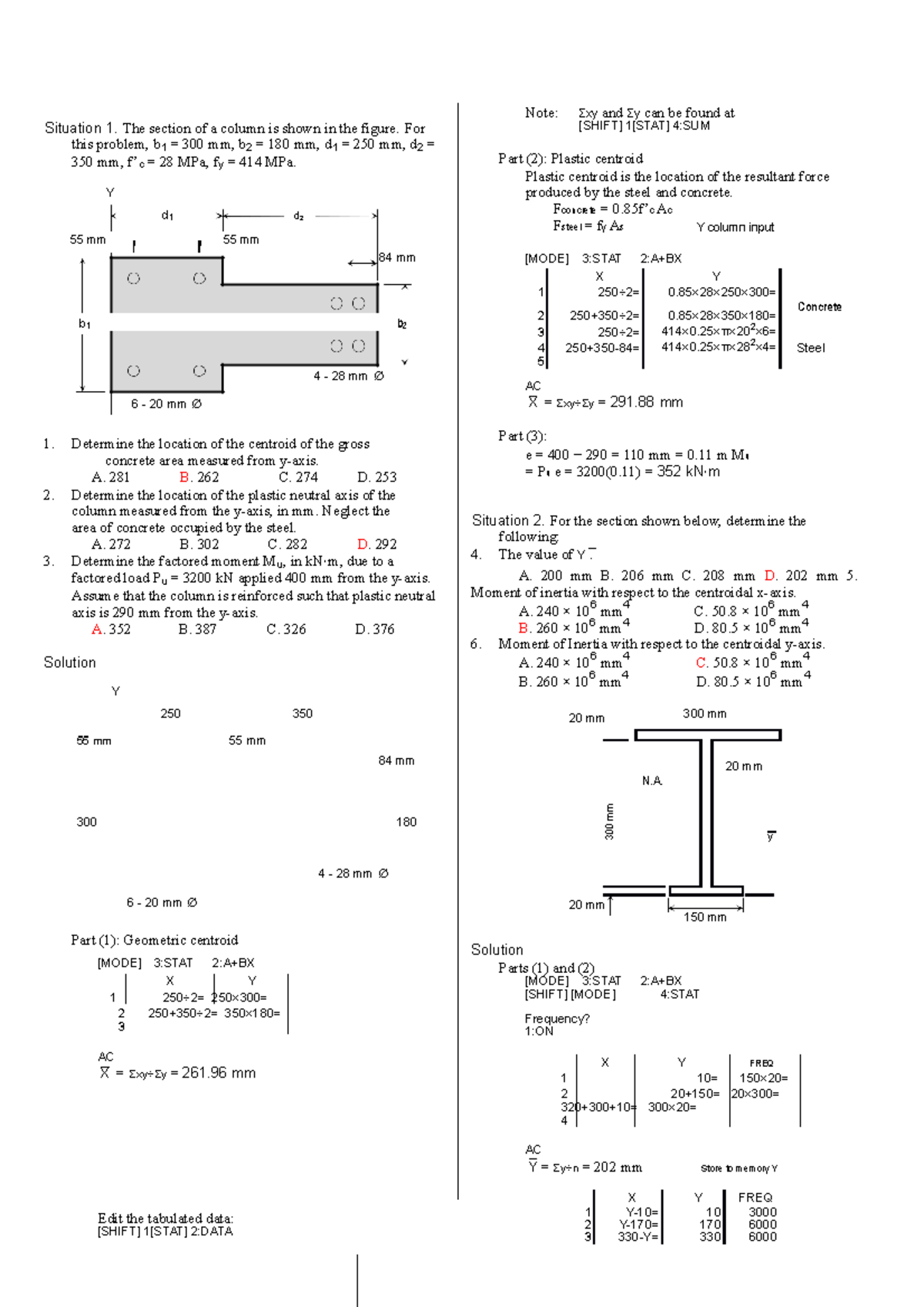 1000 questions - Situation 1. The section of a column is shown in the ...