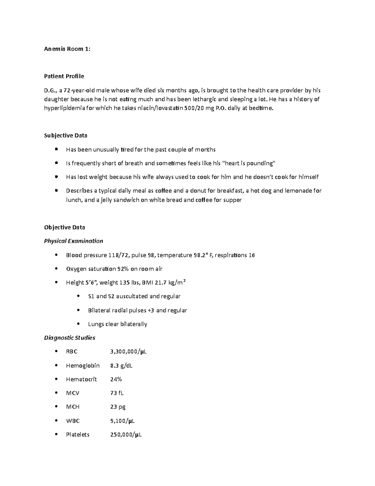 case study of patient with anaemia