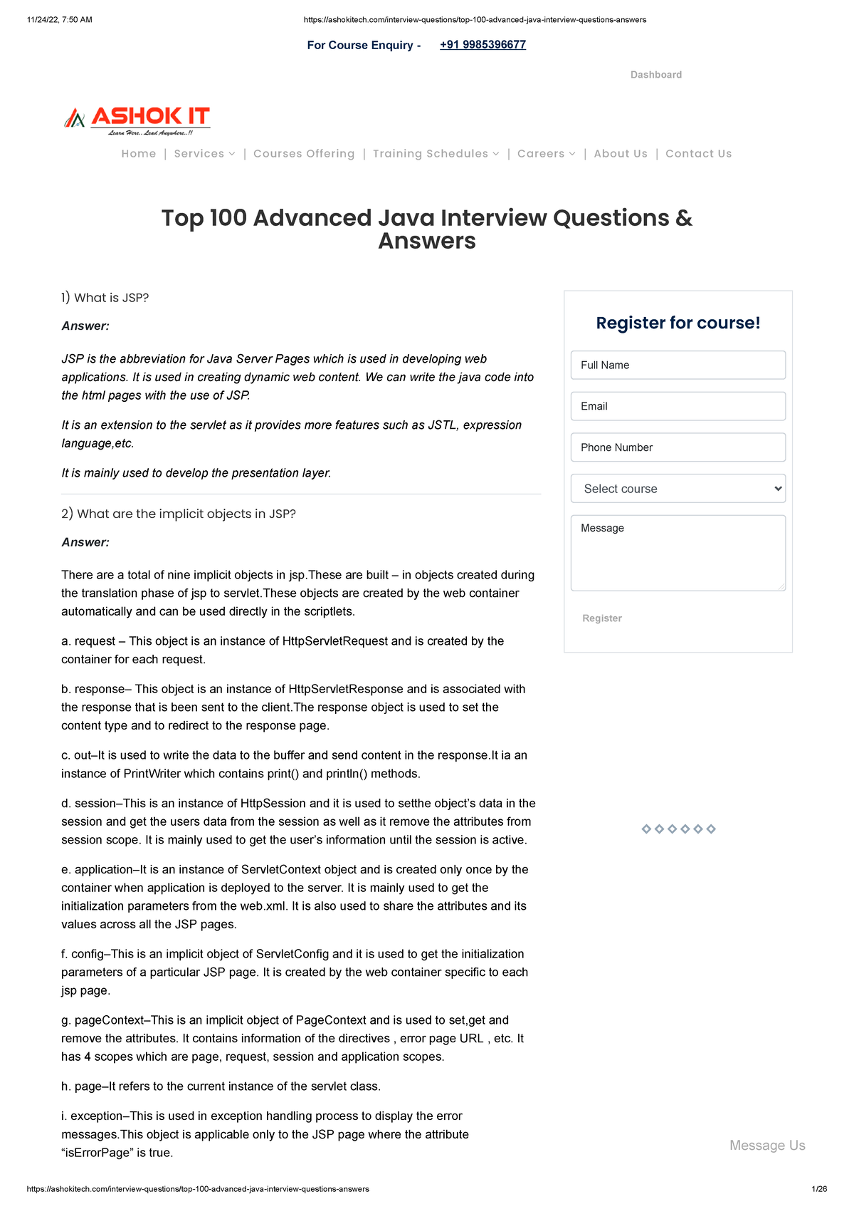 Top 100 Advanced Java Interview Questions Answers - For Course Enquiry ...