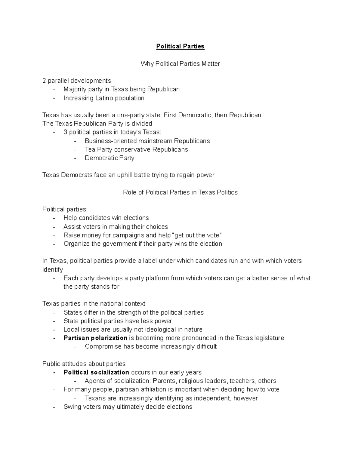 GOVT 2306 Chapter 4 Notes - Political Parties Why Political Parties ...