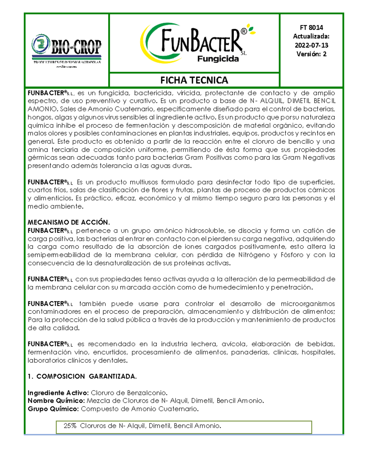 Fumbacter SL Ficha Tecnica - FT 8014 Actualizada: 2022-07- VersiÛn: 2 ...