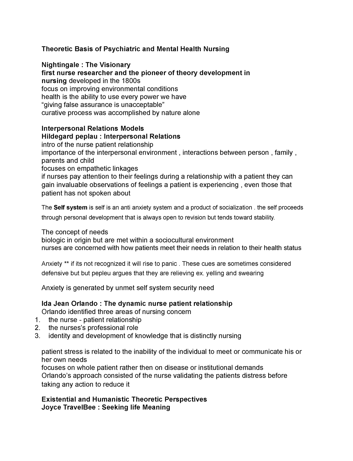 Theoretic Basis of Psychiatric and Mental Health Nursing - the self ...