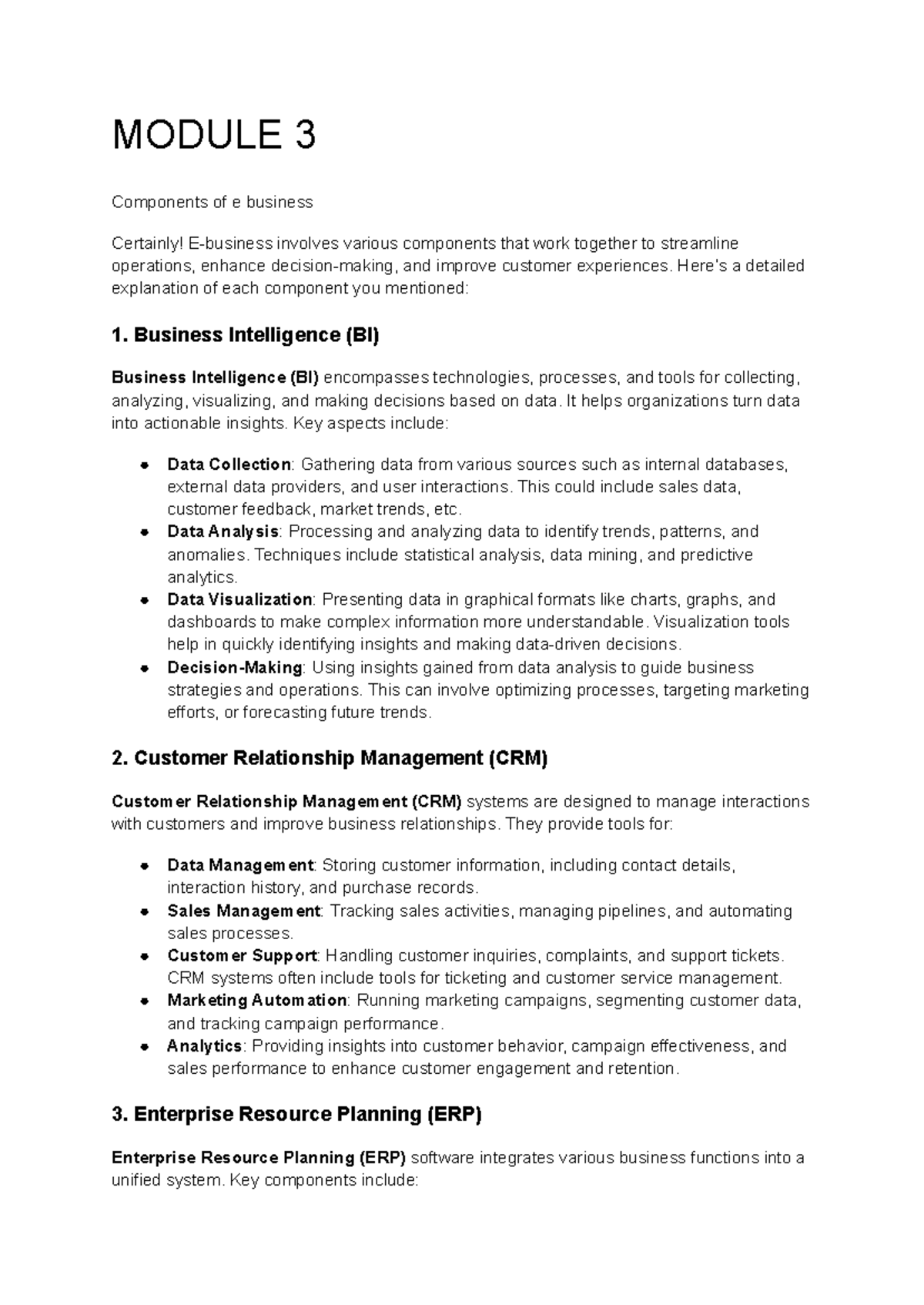 Eccl mod3 - enjoy - MODULE 3 Components of e business Certainly! E ...