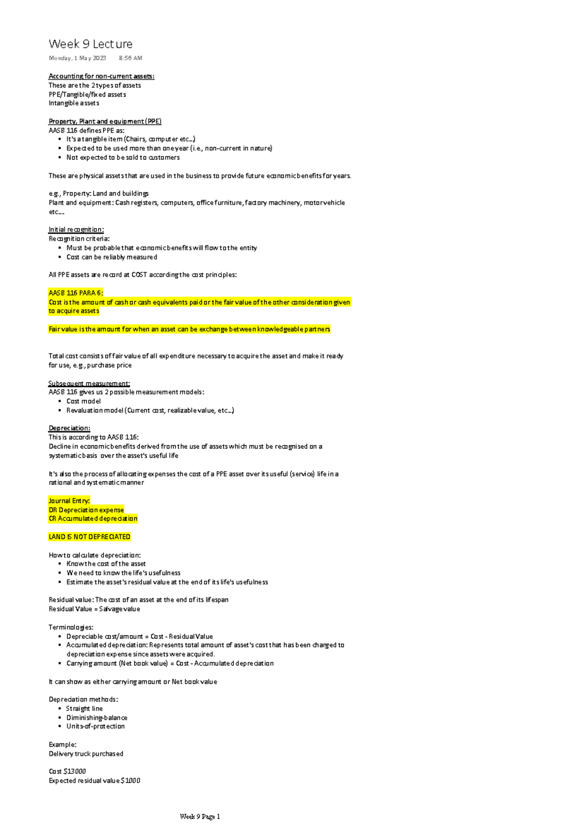 Week 9 lecture - Week 9 - Accounting for non-current assets: These are ...