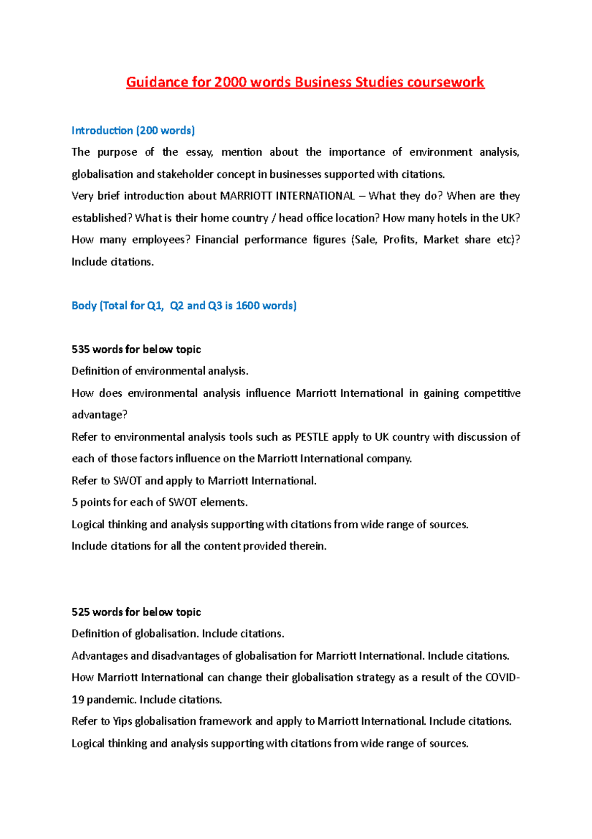 Guidance for 2000 words Business Studies coursework - Guidance for 2000 ...