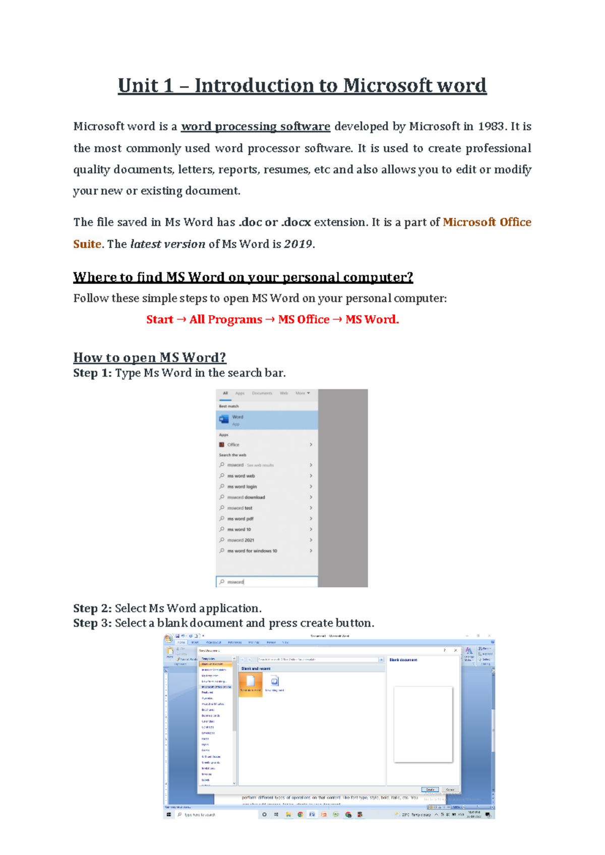 Ms word notes - It's a lucture note on computer science - Unit 1 ...