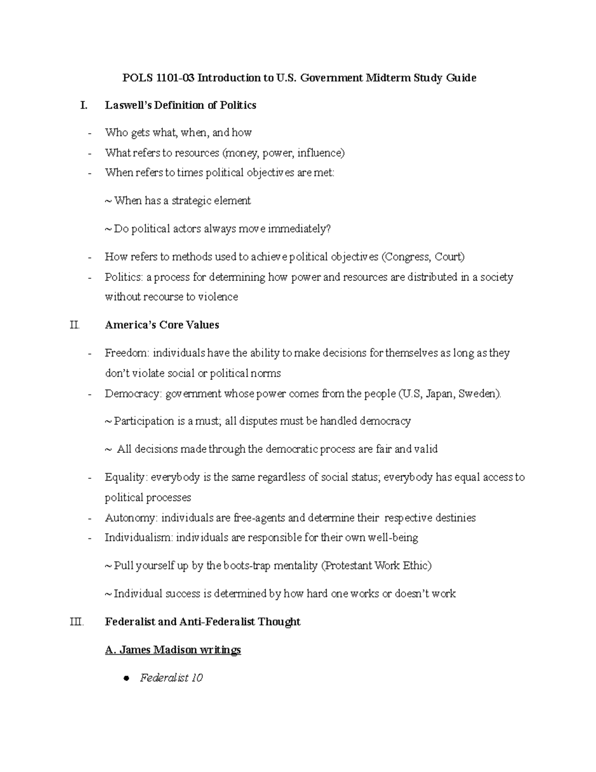 POLS 1101 Mid-Term Study Guide Answers - POLS 1101 - ISU - Studocu