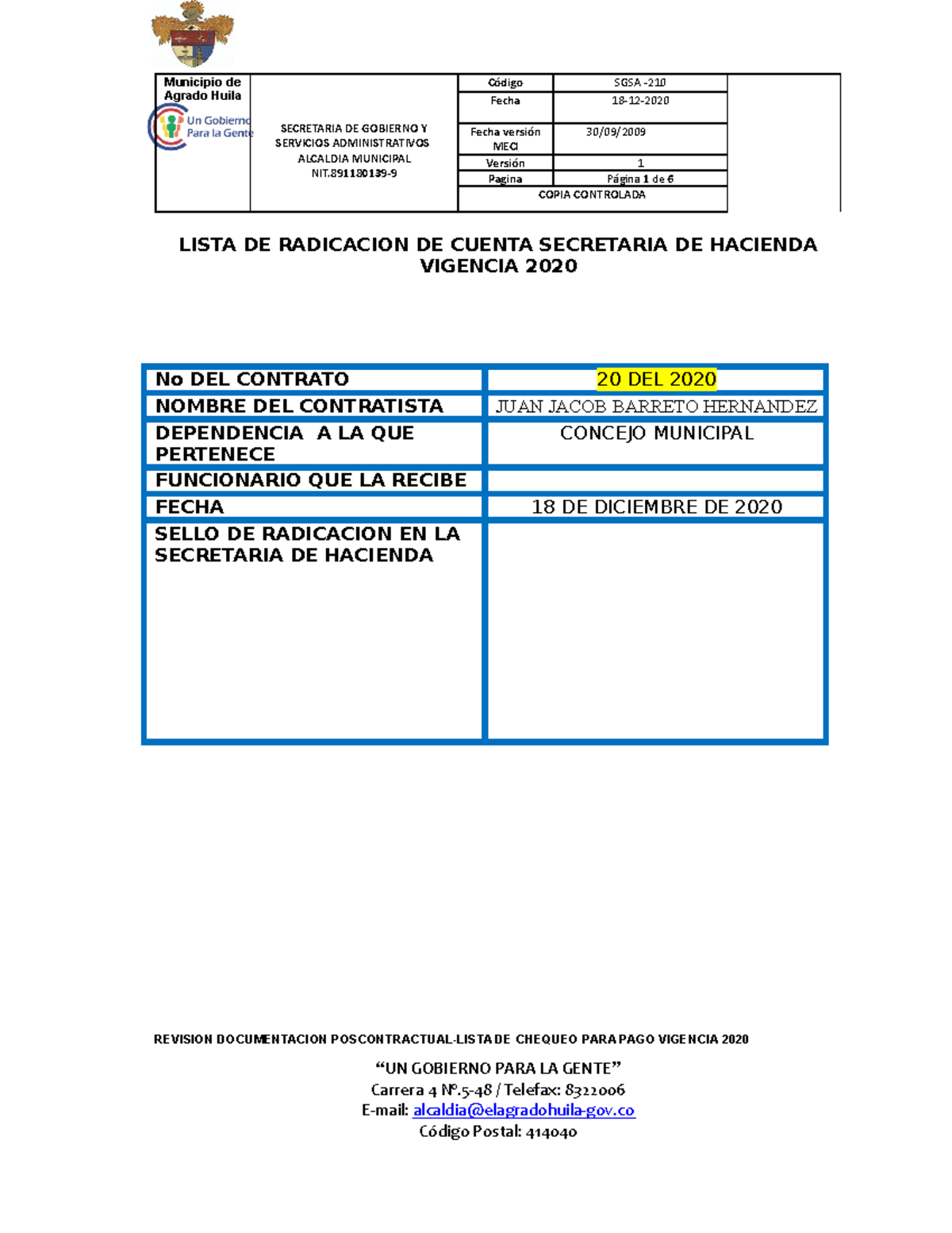 Radicado De Cuenta - INFORME - LISTA DE RADICACION DE CUENTA SECRETARIA ...