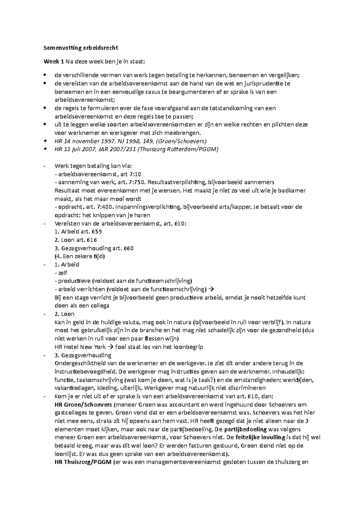 P4 Arbeidsrecht - Samenvatting Arbeidsrecht Week 1 Na Deze Week Ben Je ...