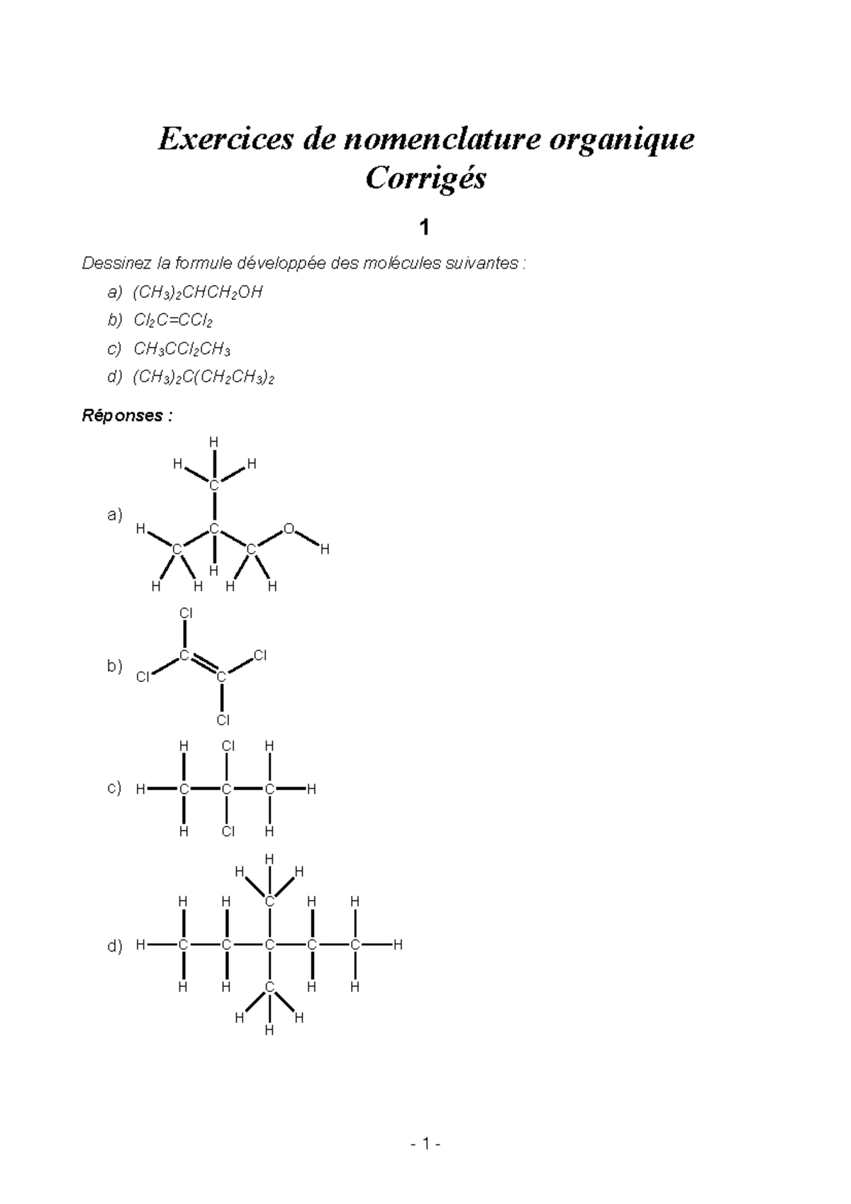 1 Nomenclature Organique Exercices Et Leçons - Chimie - Studocu