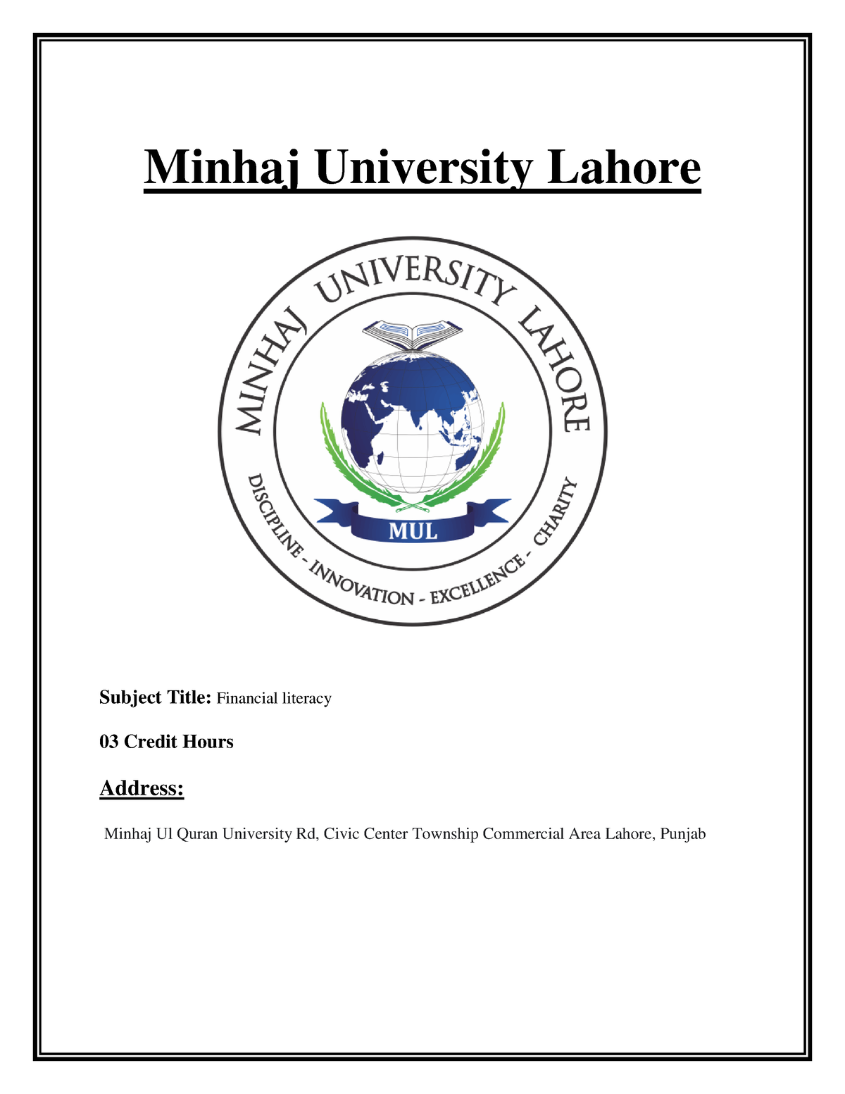 Outline Financial Spring 2023 - Minhaj University Lahore Subject Title ...