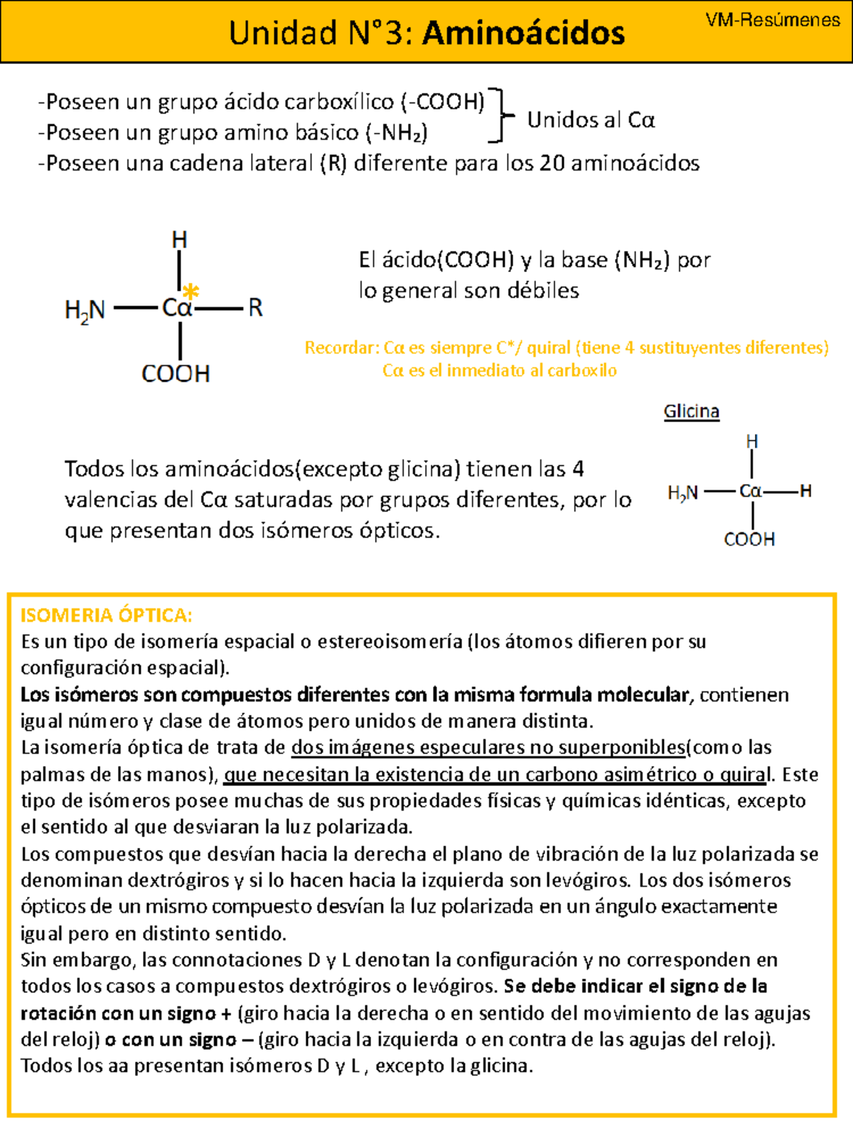 Unidad N°3 Resumen Bioquimica Pdf - Unidad N∞3: Amino·cidos -Poseen Un ...