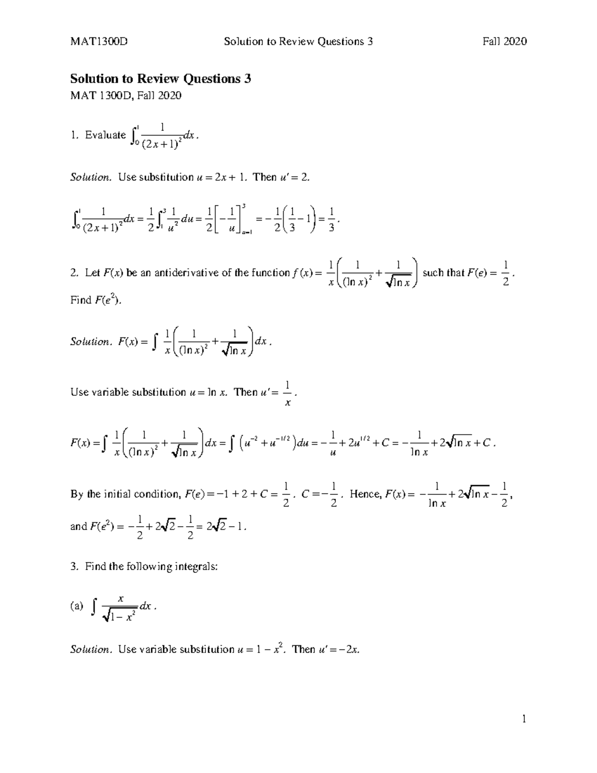 1300Review Questions Solution - Solution to Review Questions 3 MAT ...