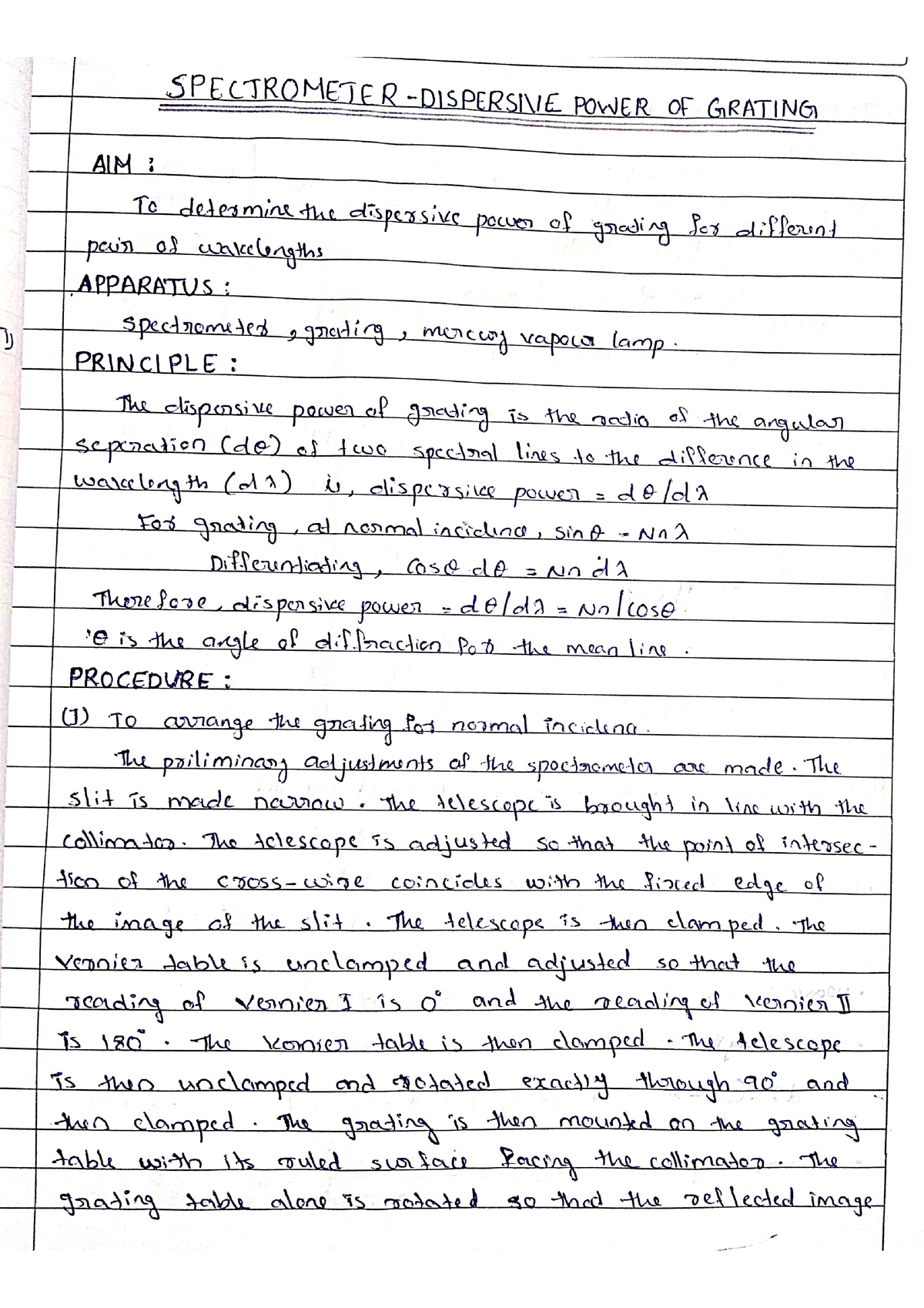 dispersive power of grating experiment pdf