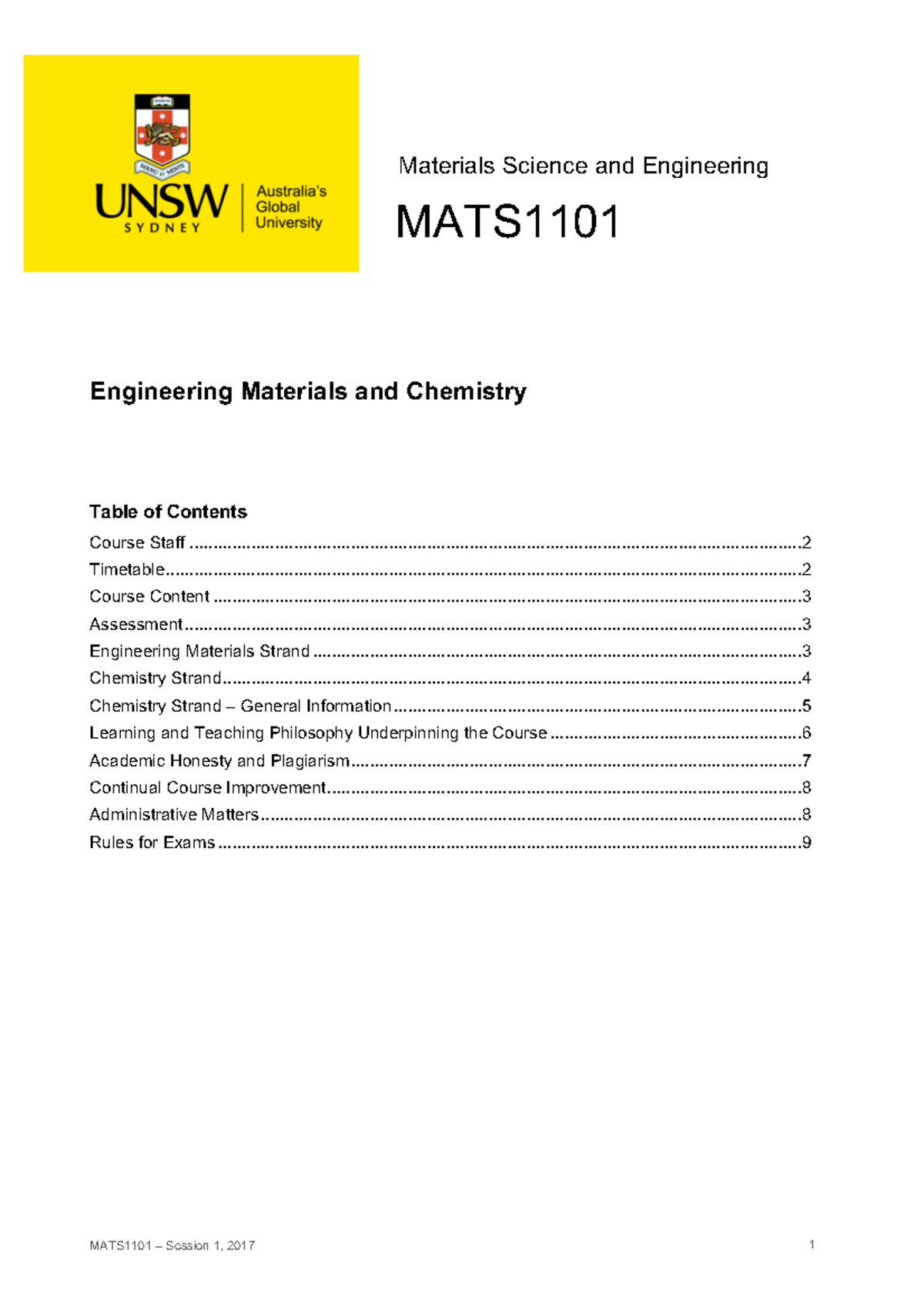 MATS1101 4 Summary Engineering Materials and Chemistry Materials