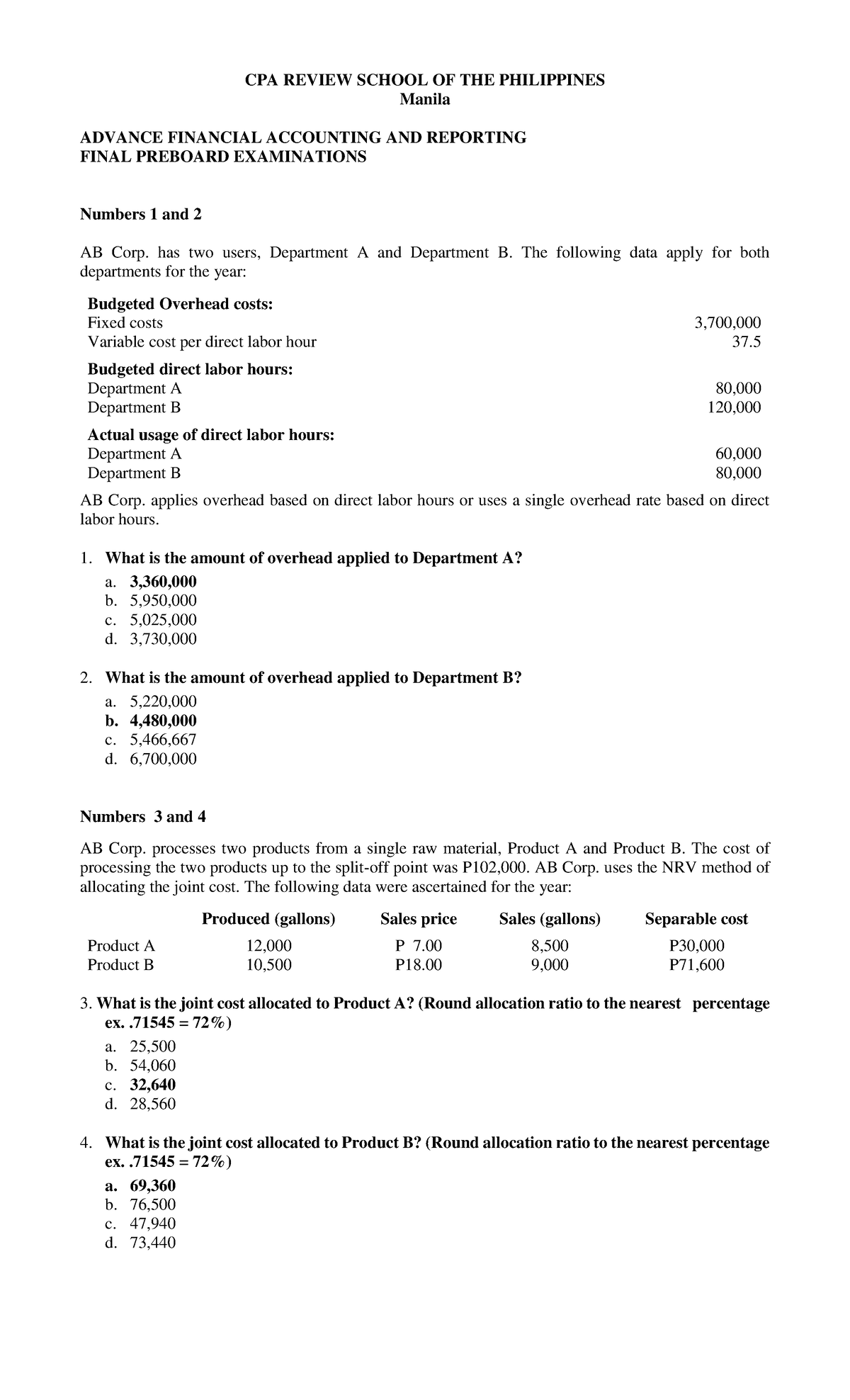 Pdfcoffee - NOTES - CPA REVIEW SCHOOL OF THE PHILIPPINES Manila ADVANCE ...