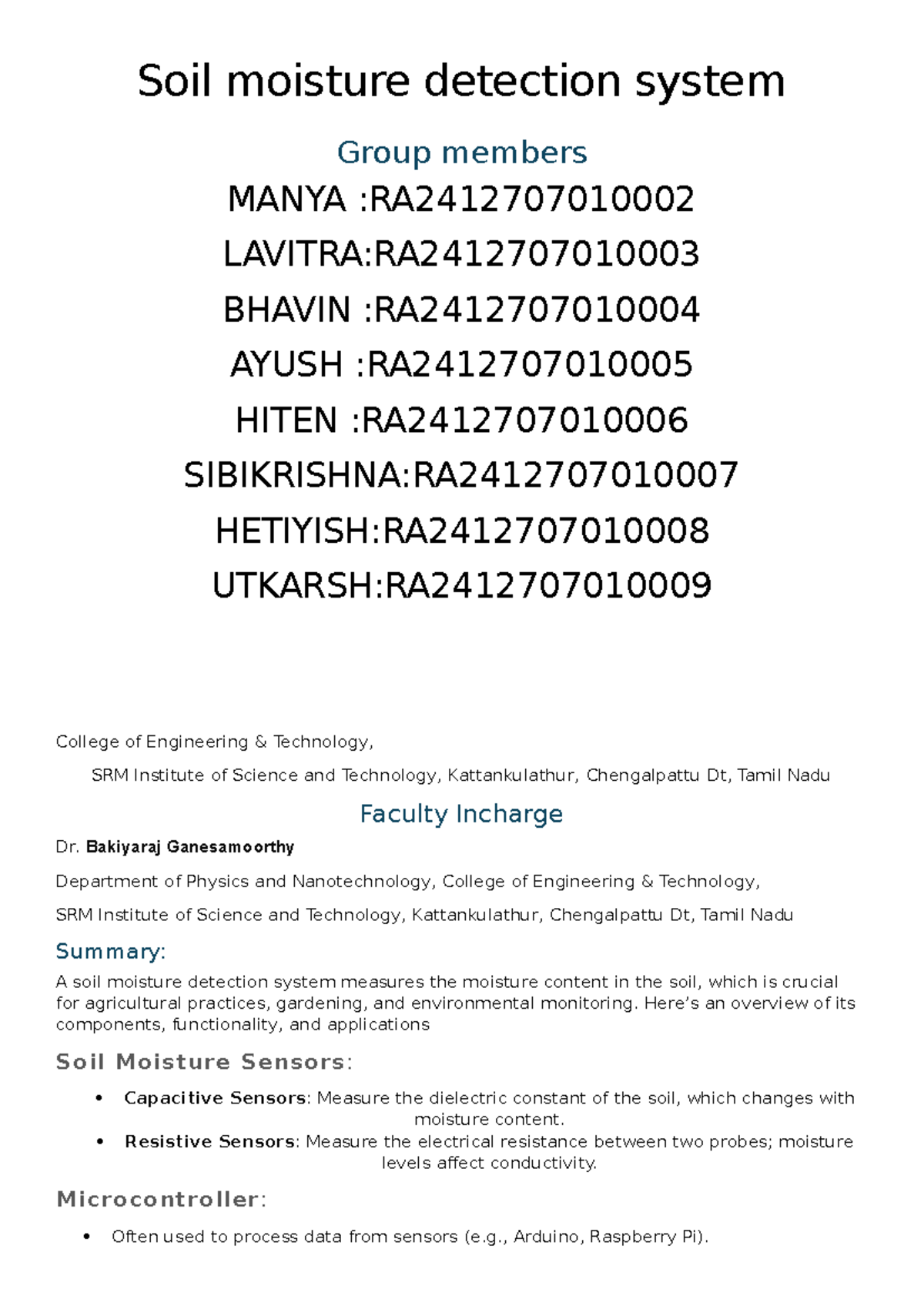 Semiconductor abstract (grp no 5) - Soil moisture detection system ...