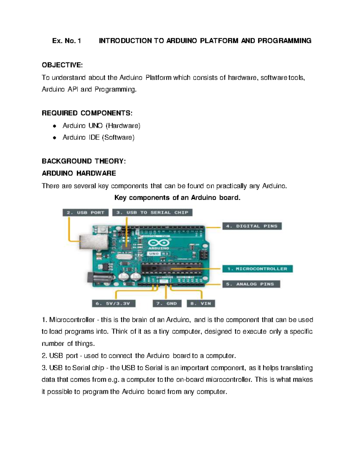 Experiment 1 - Ex. No. 1 INTRODUCTION TO ARDUINO PLATFORM AND ...