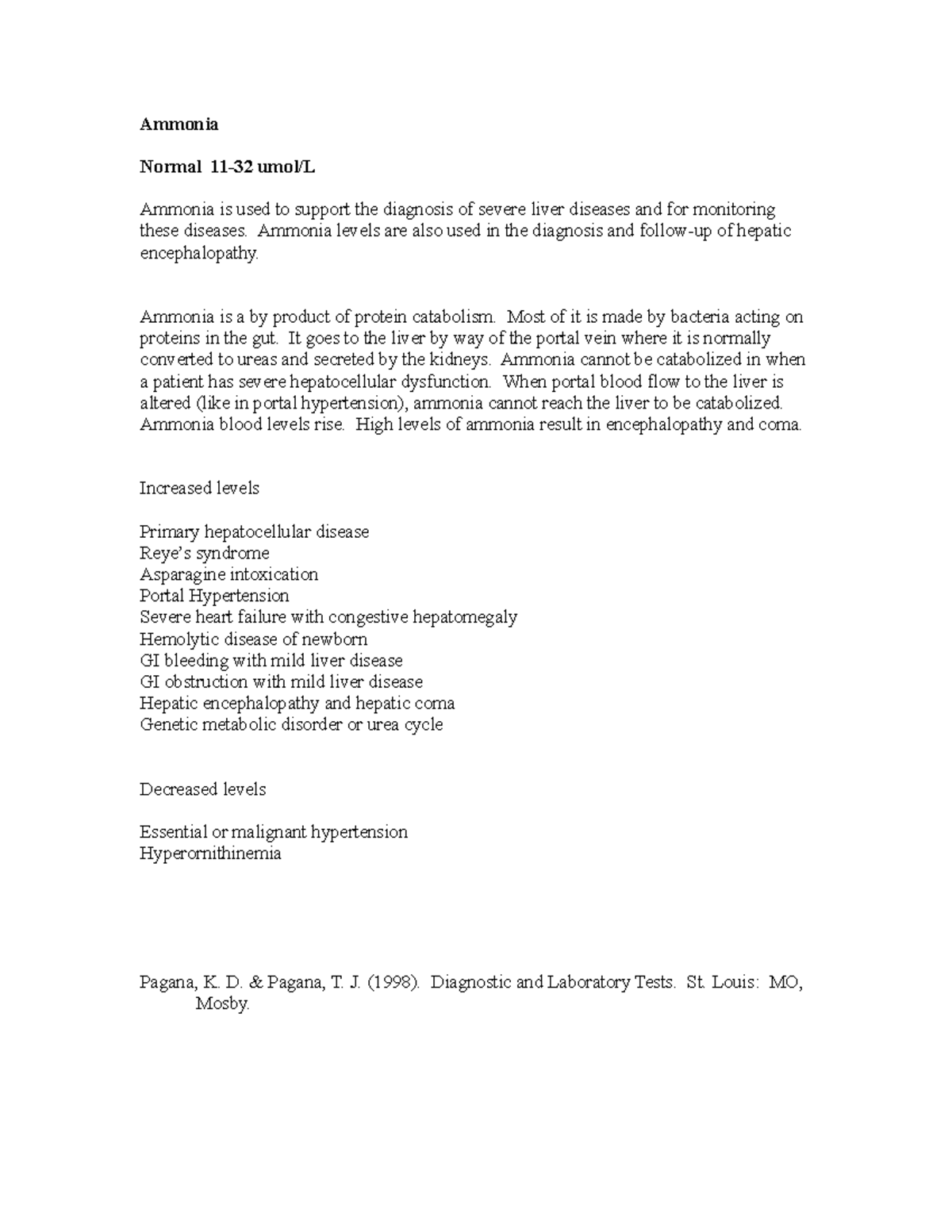 Ammonia Patho Ammonia Normal 11 32 Umol L Ammonia Is Used To 