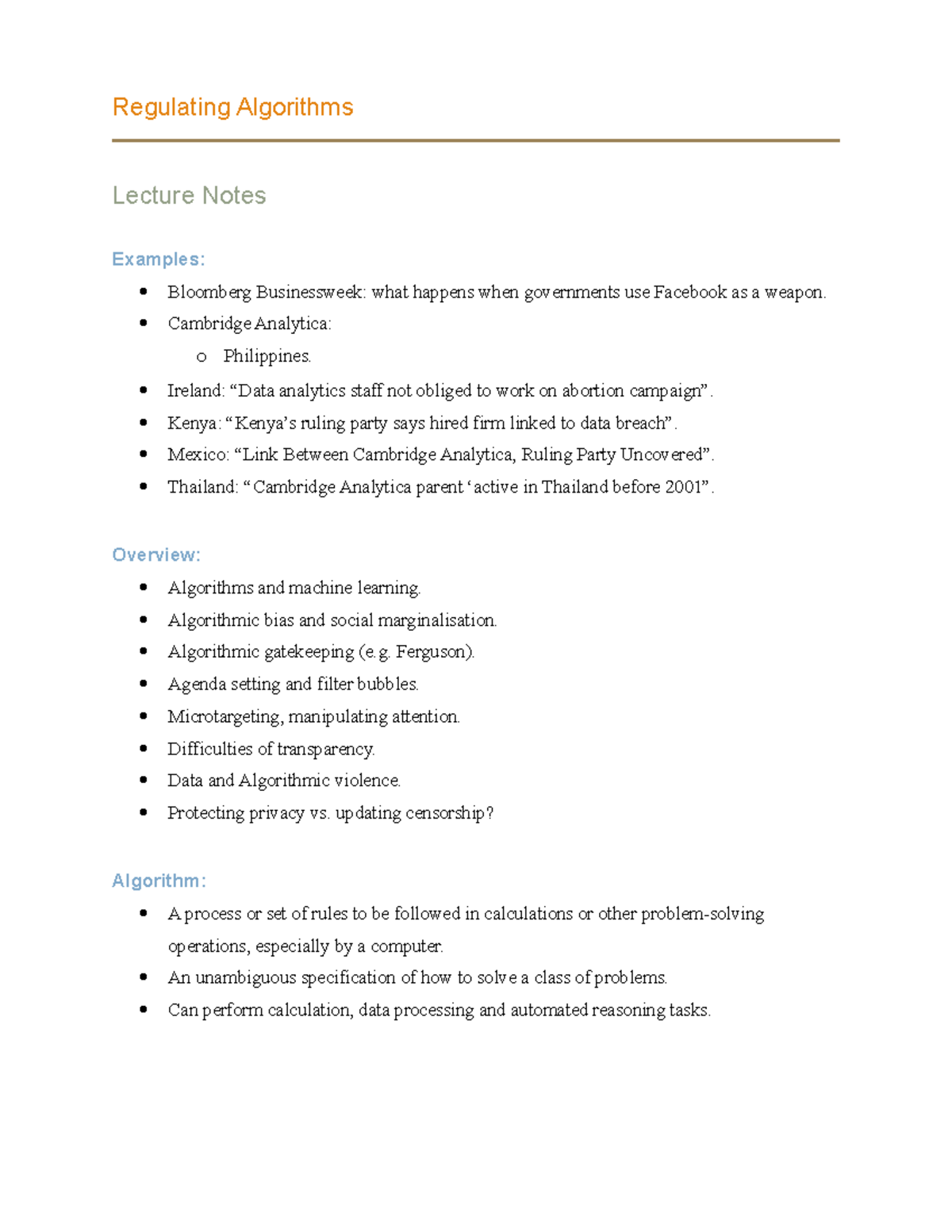Lectures 17 and 18 - Lecture notes 17-18 - Regulating Algorithms ... image.