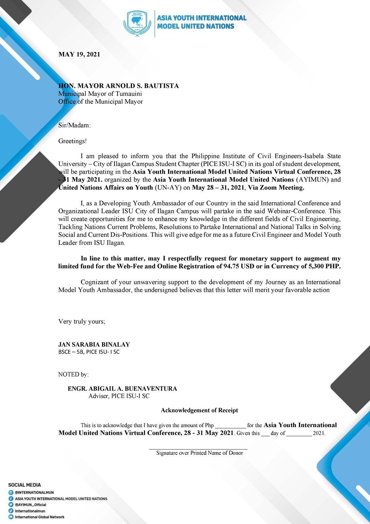 sample of application letter for municipal mayor philippines