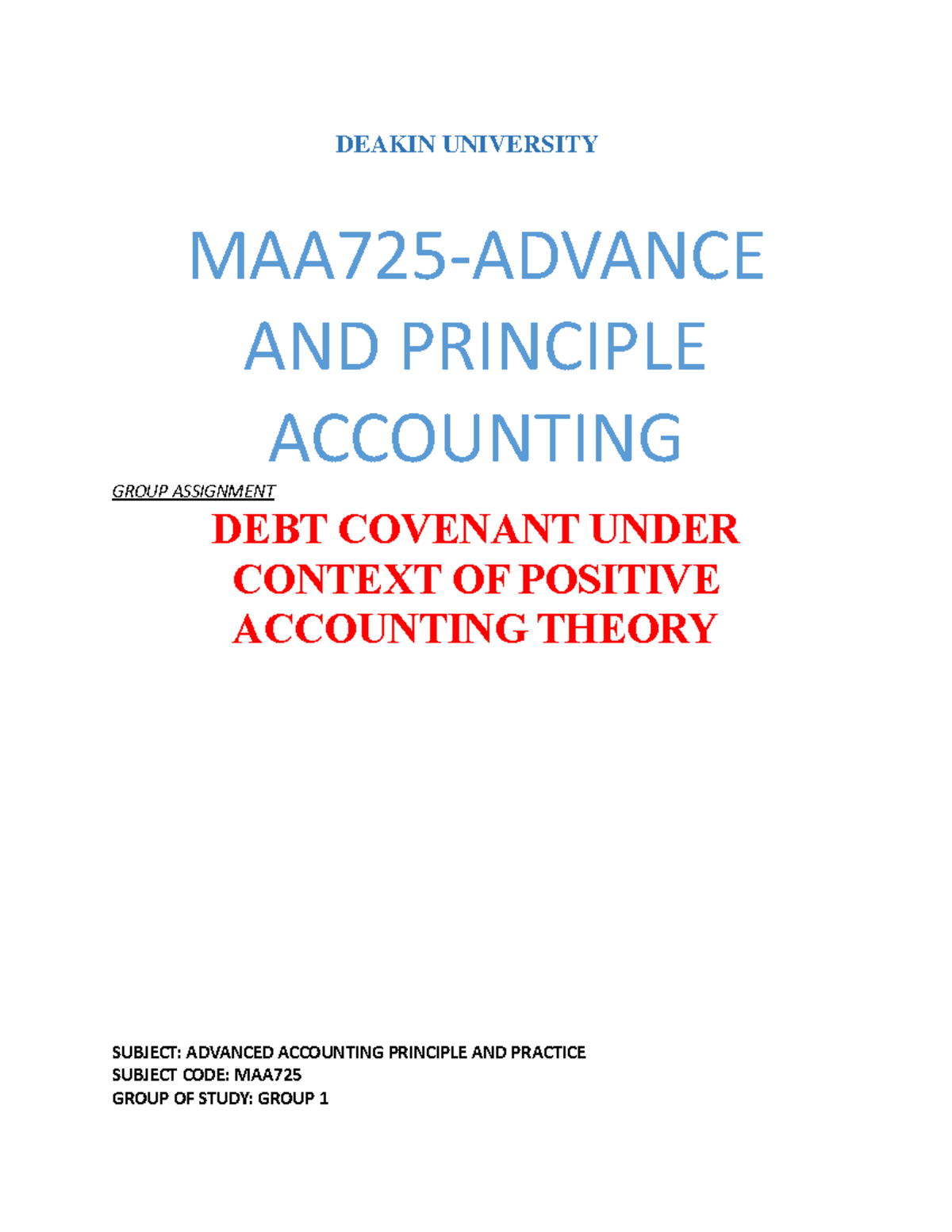 Advance accounting Assignment 2 DEAKIN UNIVERSITY MAA725ADVANCE AND
