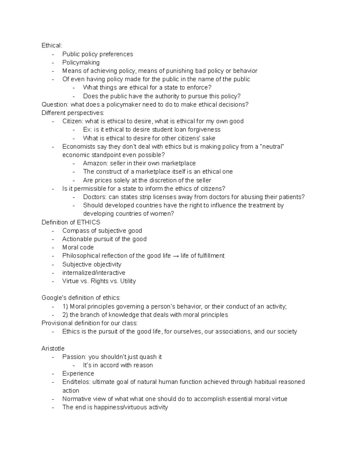 SPI 370 (Ethics and Public Policy) Lecture Notes - Ethical: - Public ...