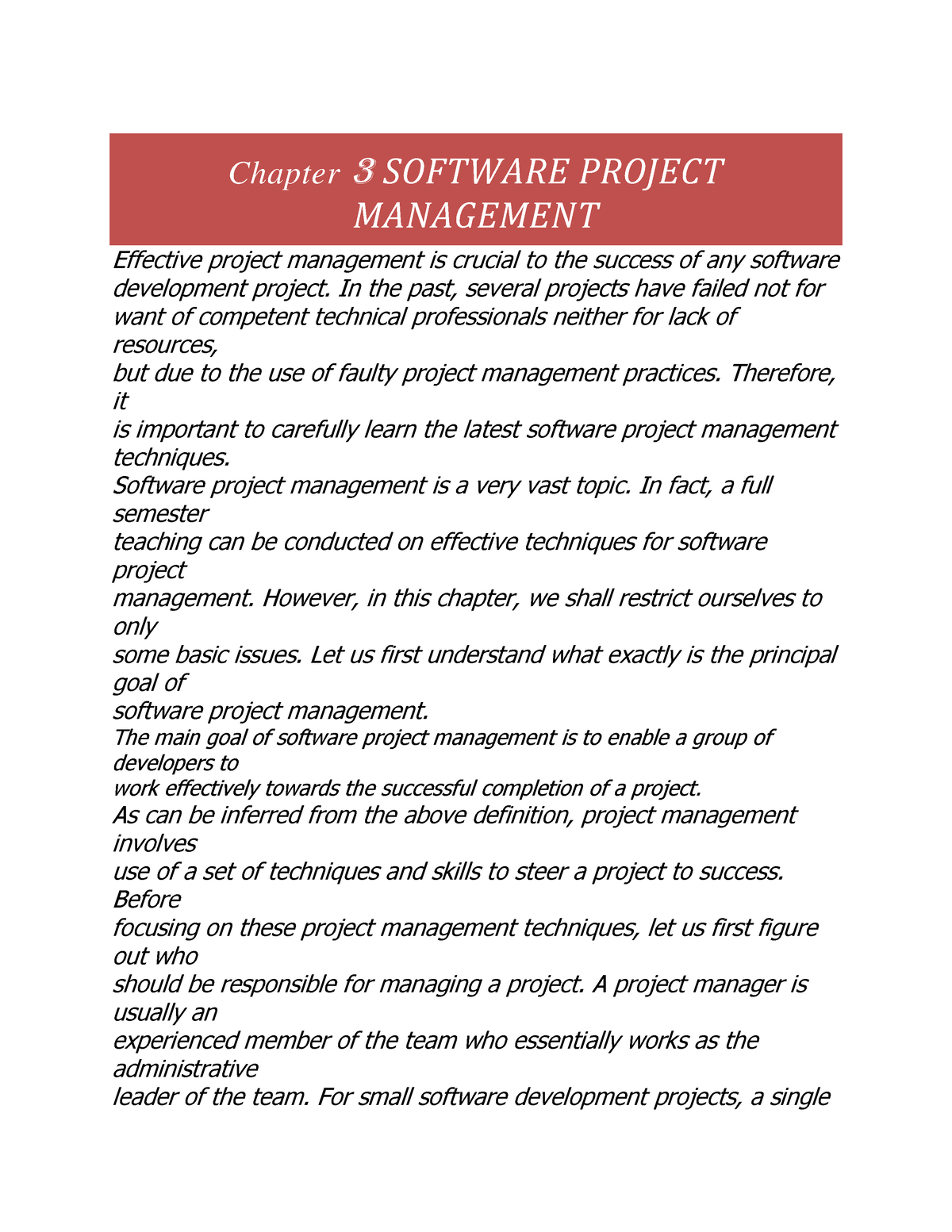 Chapter 3 Software Project Management - Chapter 3 SOFTWARE PROJECT ...