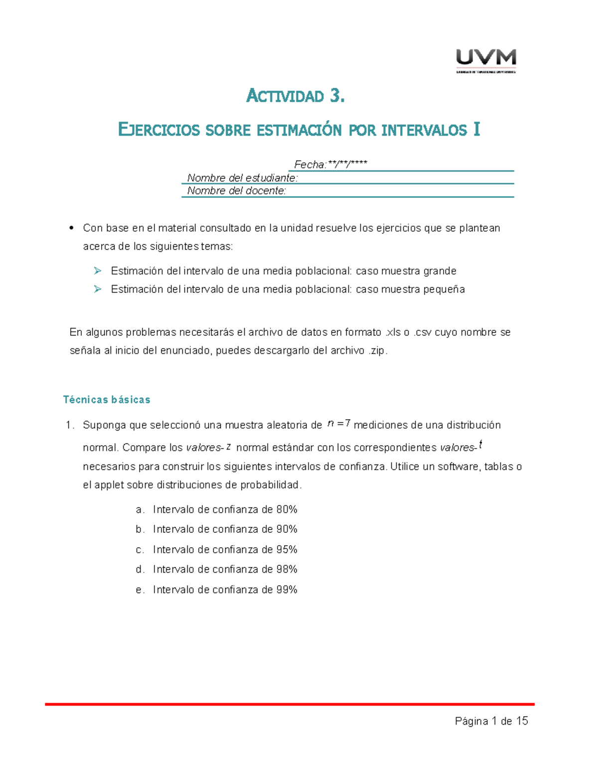 Actividad Numero 3 Ejercicios Estadística Inferencial Ejercicios ...