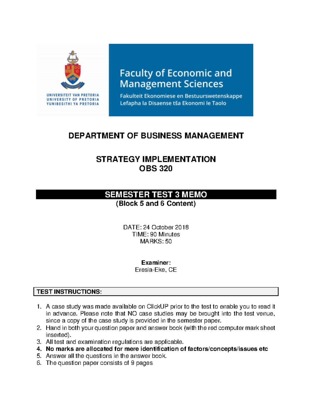 OBS320 ST 3 2018 MEMO - Semester test 3 - Page 1 of 8 DEPARTMENT OF ...