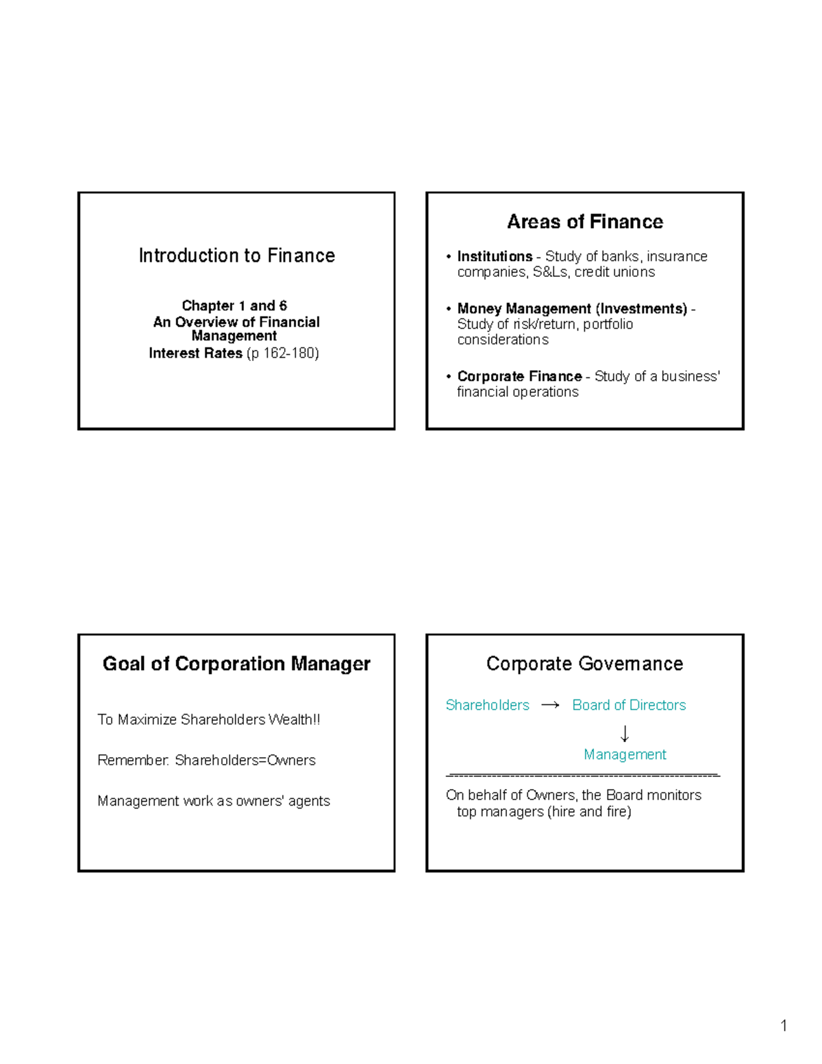 Lecture notes, lecture 1 - Introduction to Finance Chapter 1 and 6 An ...