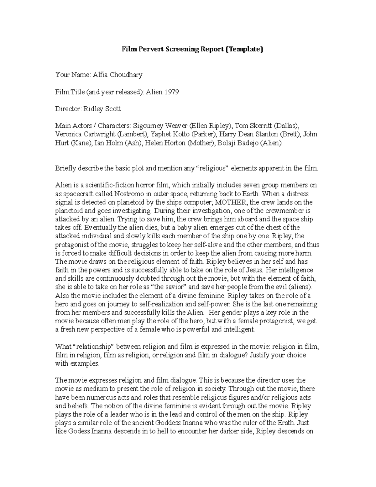 Alien Film Pervert Screening Report - Film Pervert Screening Report ...
