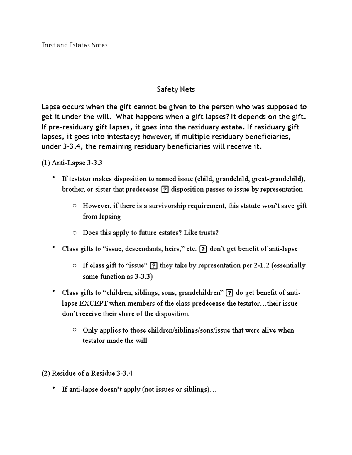 Safety Nets in Trusts Lecture notes 5 Tr u s t a n d E s t a t e s