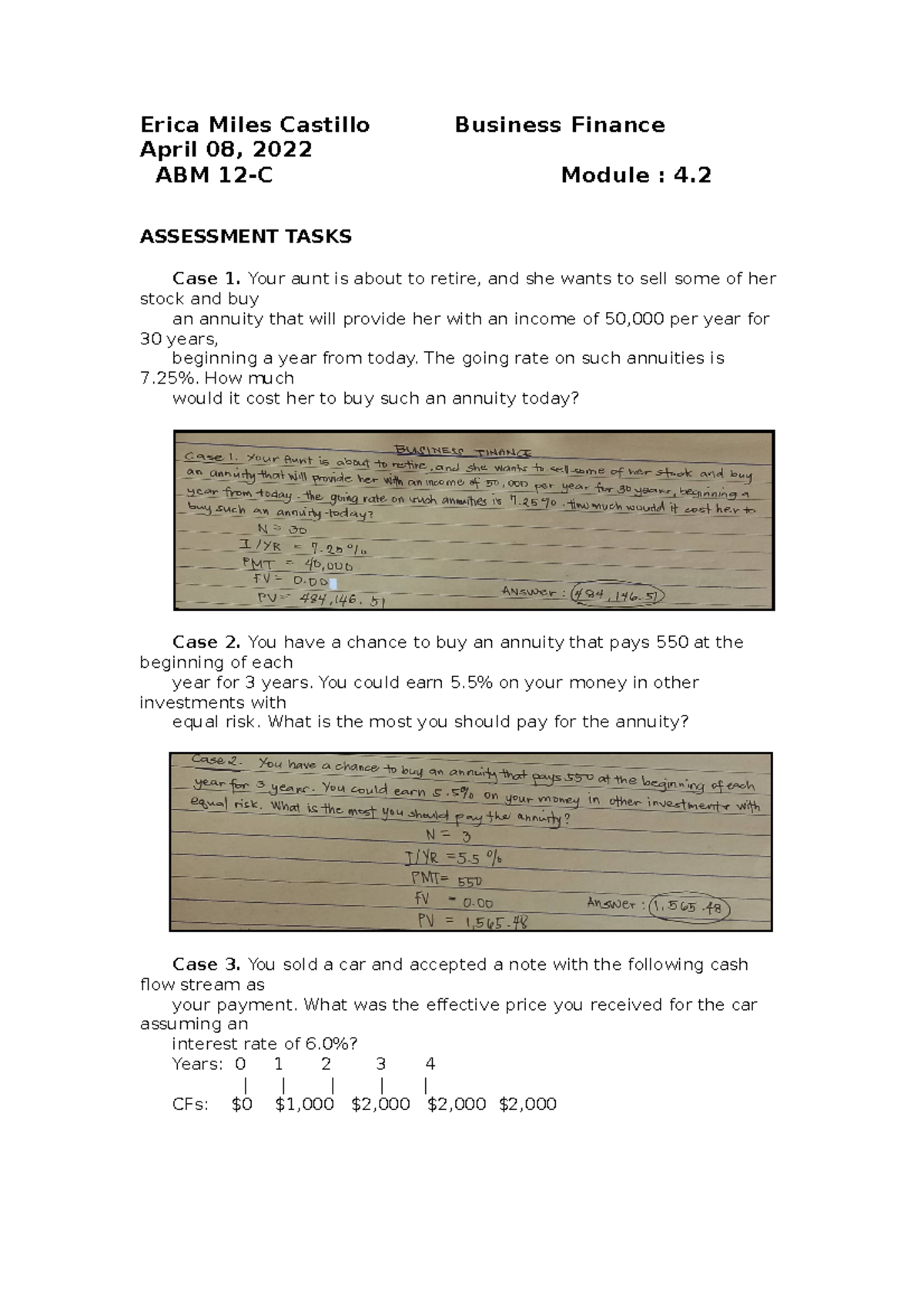 Q4BUS FINM4 N/A Erica Miles Castillo Business Finance April 08